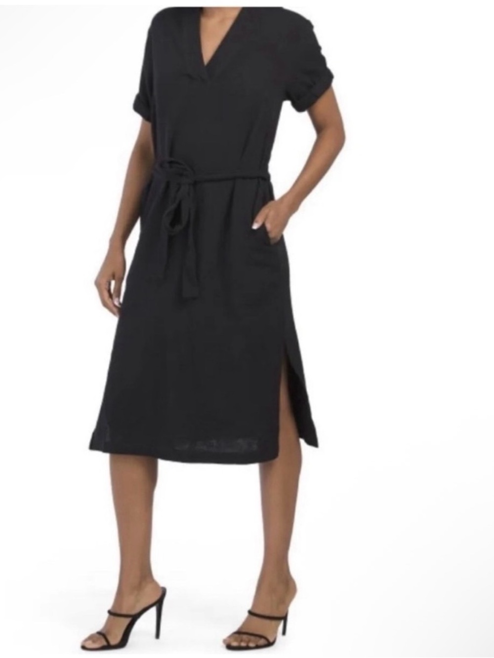 MAGASCHONI BLACK ORGANIC COTTON GAUZE MIDI DRESS